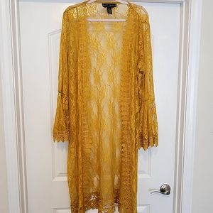 XL Romantic Western Lace Duster Bell Sleeves Gold/Yellow